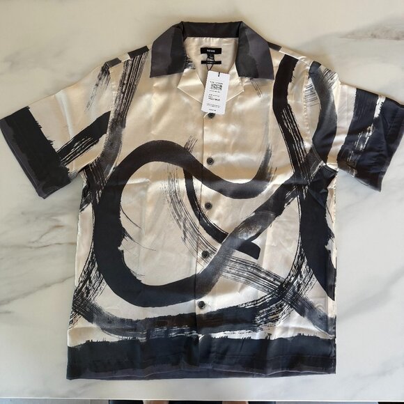 New men's Small Reiss Zephr-SS shirt in charcoal grey and off white - Picture 1 of 5